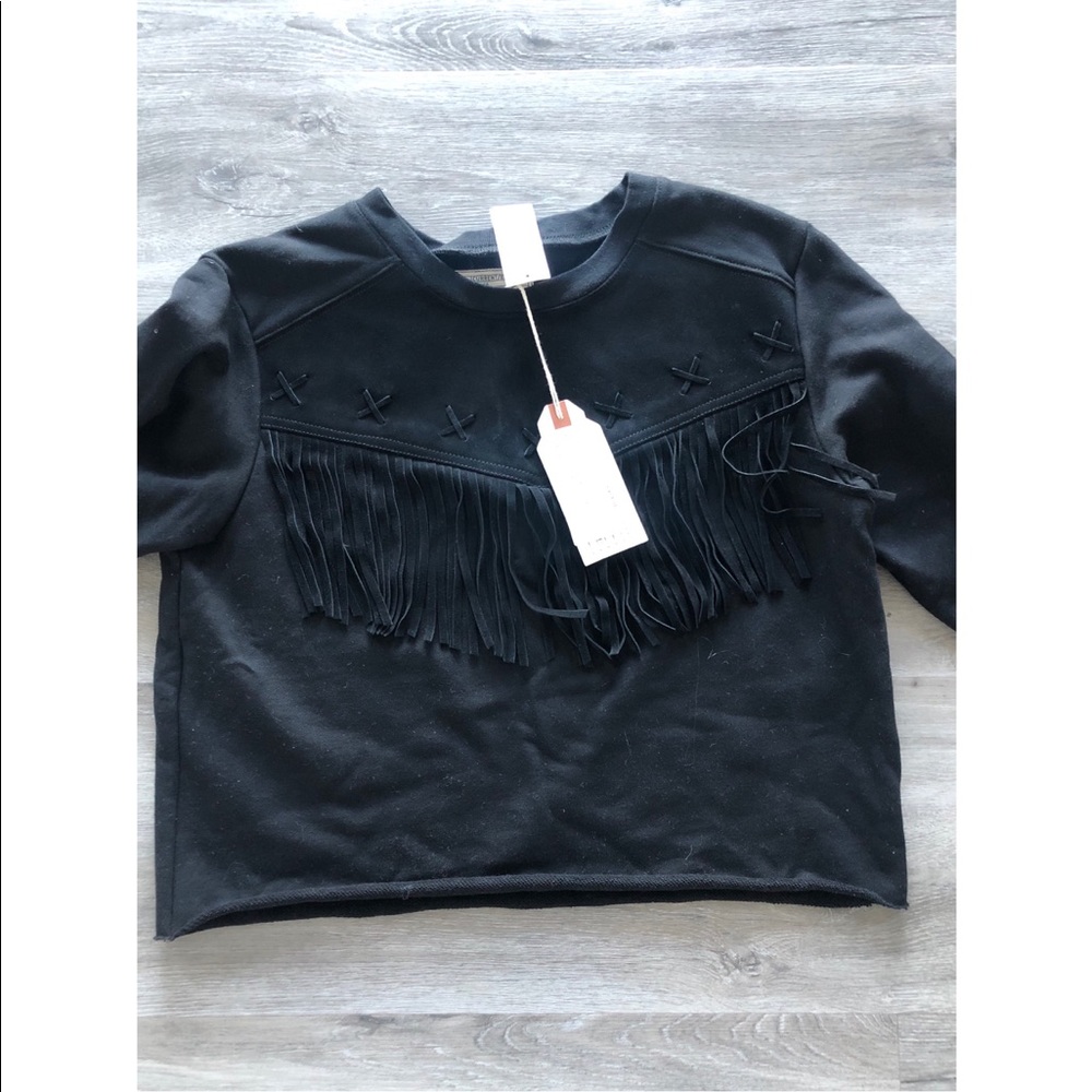 Current /Elliott Suede Fringe Black Popover Top